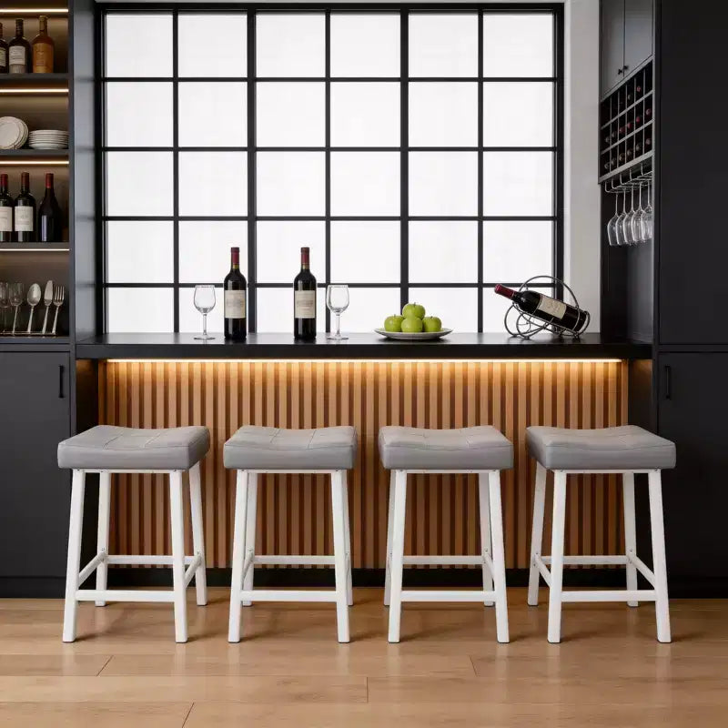 Set di 4 sgabelli da bar, 24 pollici, senza schienale, con seduta curva ergonomica, per isola cucina, bar di casa