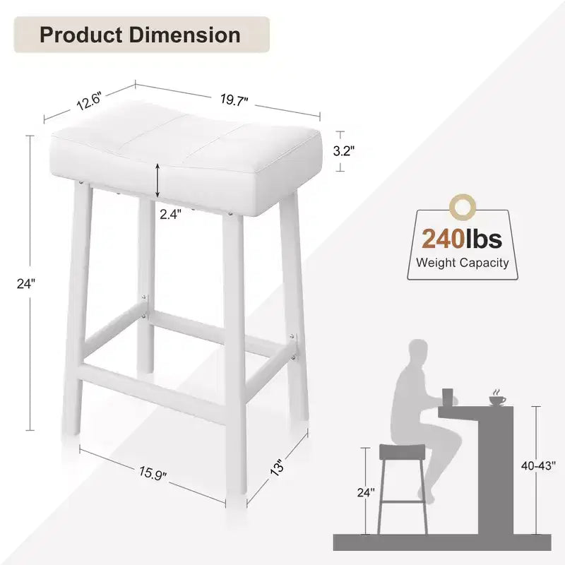 Set di 4 sgabelli da bar, 24 pollici, senza schienale, con seduta curva ergonomica, per isola cucina, bar di casa