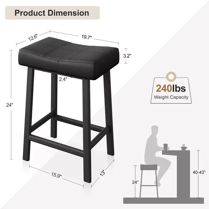 Set di 4 sgabelli da bar, 24 pollici, senza schienale, con seduta curva ergonomica, per isola cucina, bar di casa