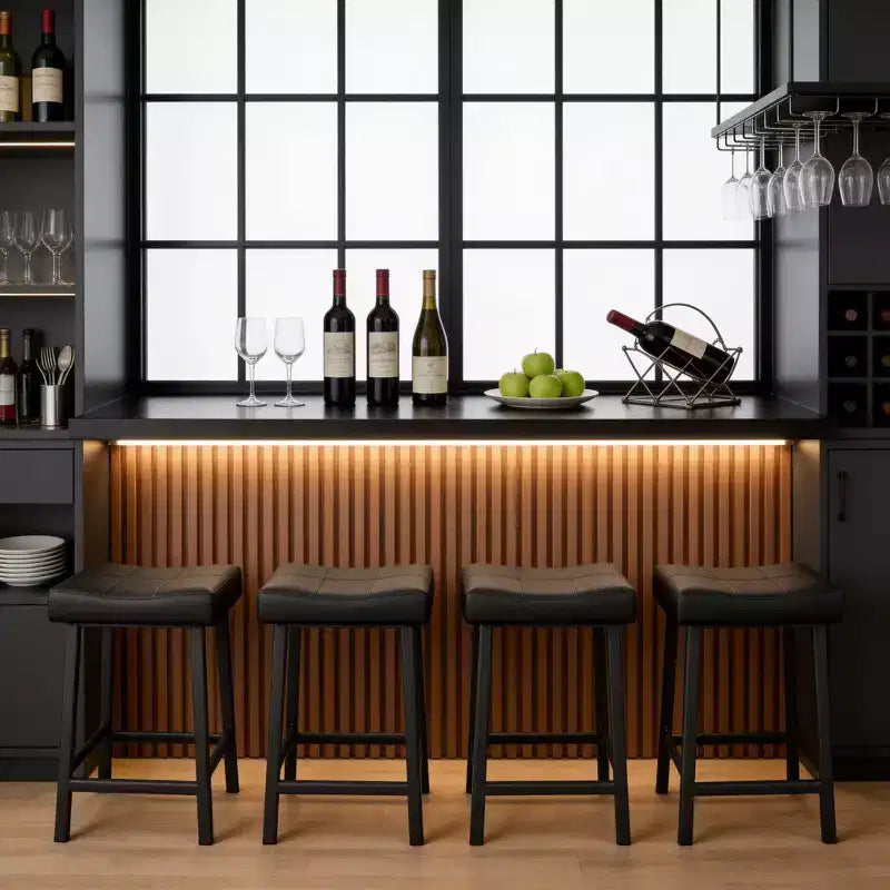 Set di 4 sgabelli da bar, 24 pollici, senza schienale, con seduta curva ergonomica, per isola cucina, bar di casa