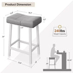 Set di 4 sgabelli da bar, 24 pollici, senza schienale, con seduta curva ergonomica, per isola cucina, bar di casa