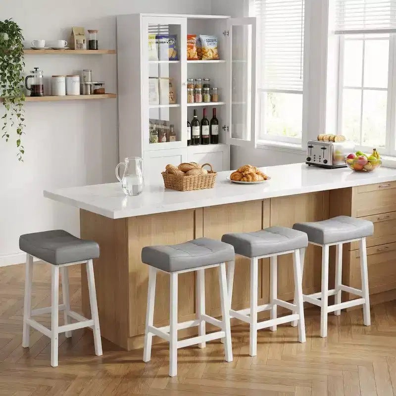 Set di 4 sgabelli da bar, 24 pollici, senza schienale, con seduta curva ergonomica, per isola cucina, bar di casa