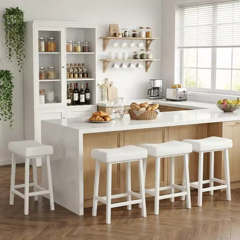 Set di 4 sgabelli da bar, 24 pollici, senza schienale, con seduta curva ergonomica, per isola cucina, bar di casa