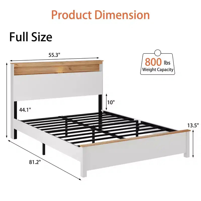 GDFStudio Miri Letto a Piattaforma Tradizionale in Legno con Testiera Contenitore e Luce a LED