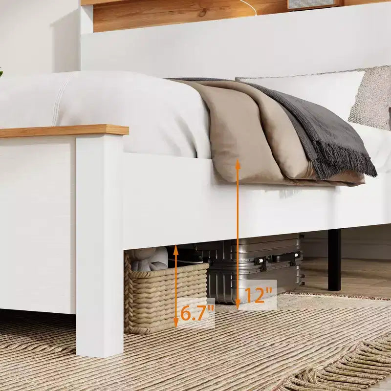 GDFStudio Miri Letto a Piattaforma Tradizionale in Legno con Testiera Contenitore e Luce a LED