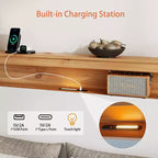 GDFStudio Miri Letto a Piattaforma Tradizionale in Legno con Testiera Contenitore e Luce a LED