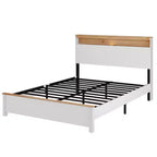 GDFStudio Miri Letto a Piattaforma Tradizionale in Legno con Testiera Contenitore e Luce a LED