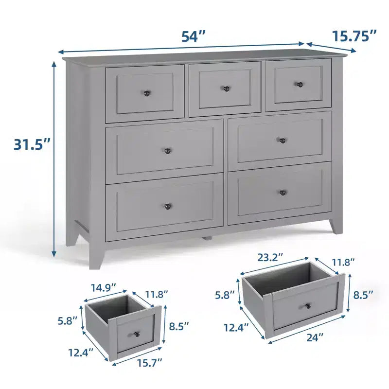 Set di 2 Comò per Camera da Letto, Comodino a 7 Cassetti, Mobile Contenitore in Legno per Soggiorno, Guardaroba, Ingresso, Corridoio