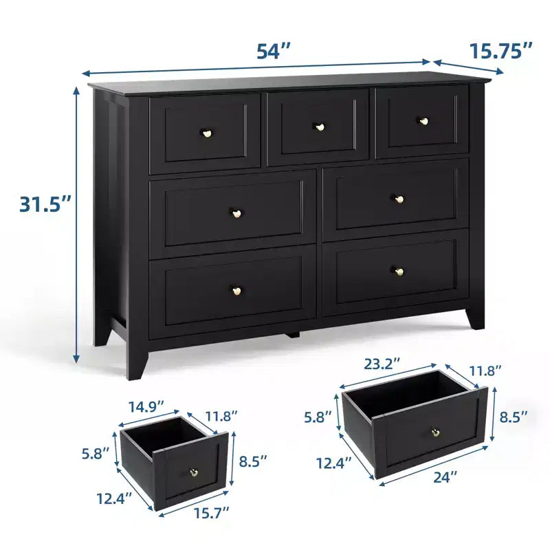 Set di 2 Comò per Camera da Letto, Comodino a 7 Cassetti, Mobile Contenitore in Legno per Soggiorno, Guardaroba, Ingresso, Corridoio