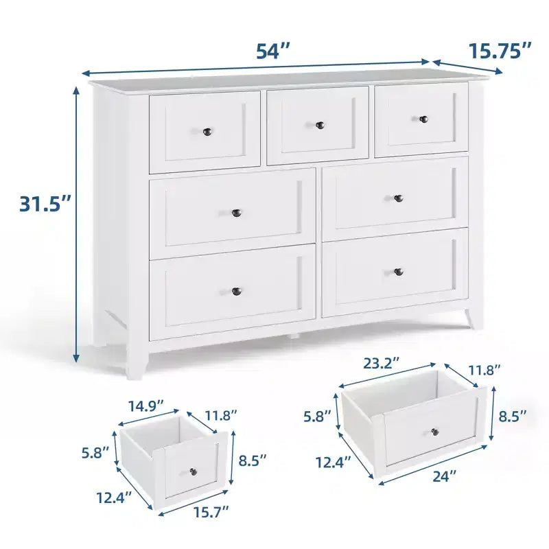 Set di 2 Comò per Camera da Letto, Comodino a 7 Cassetti, Mobile Contenitore in Legno per Soggiorno, Guardaroba, Ingresso, Corridoio
