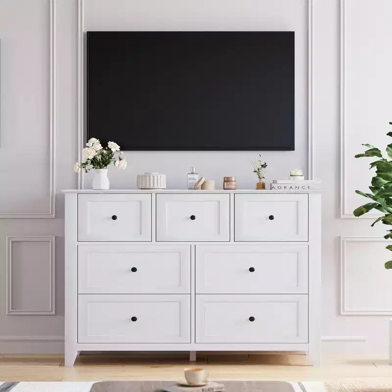 Set di 2 Comò per Camera da Letto, Comodino a 7 Cassetti, Mobile Contenitore in Legno per Soggiorno, Guardaroba, Ingresso, Corridoio