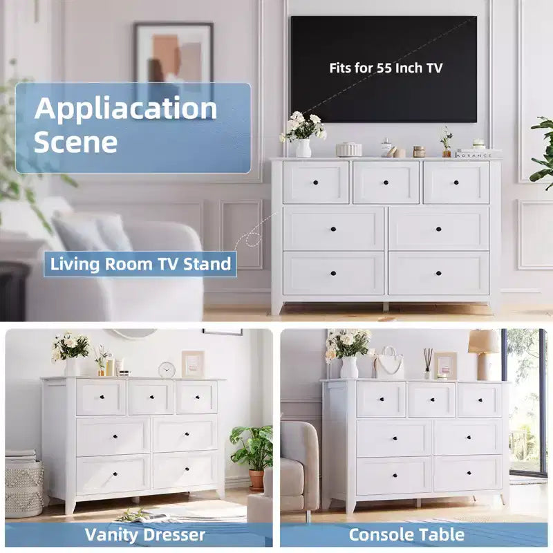 Set di 2 Comò per Camera da Letto, Comodino a 7 Cassetti, Mobile Contenitore in Legno per Soggiorno, Guardaroba, Ingresso, Corridoio