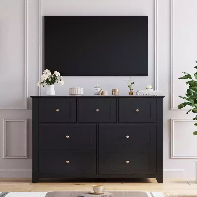 Set di 2 Comò per Camera da Letto, Comodino a 7 Cassetti, Mobile Contenitore in Legno per Soggiorno, Guardaroba, Ingresso, Corridoio