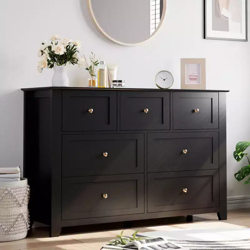 Set di 2 Comò per Camera da Letto, Comodino a 7 Cassetti, Mobile Contenitore in Legno per Soggiorno, Guardaroba, Ingresso, Corridoio