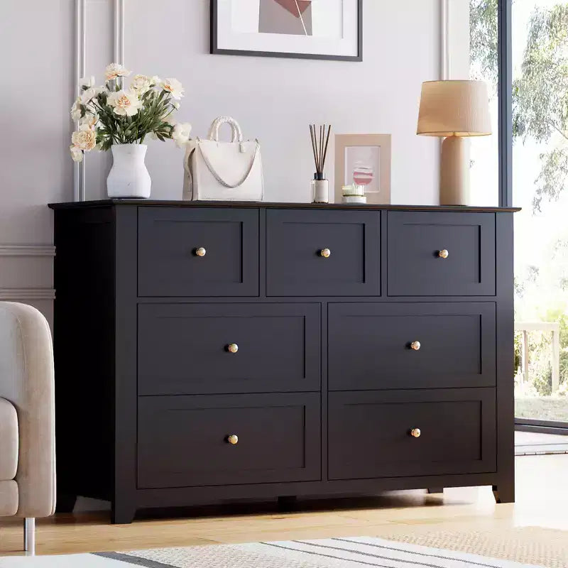 Set di 2 Comò per Camera da Letto, Comodino a 7 Cassetti, Mobile Contenitore in Legno per Soggiorno, Guardaroba, Ingresso, Corridoio
