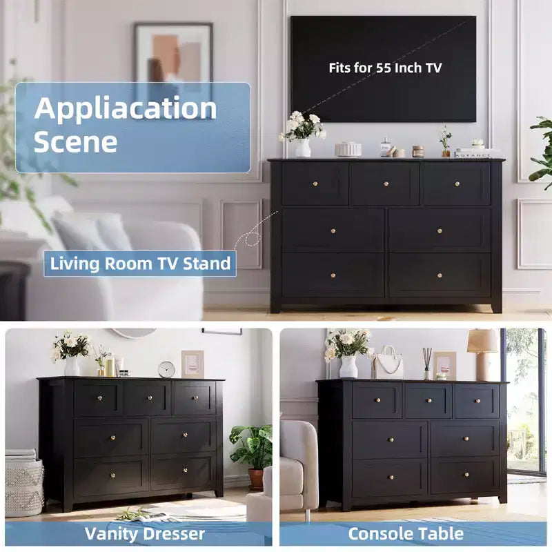 Set di 2 Comò per Camera da Letto, Comodino a 7 Cassetti, Mobile Contenitore in Legno per Soggiorno, Guardaroba, Ingresso, Corridoio