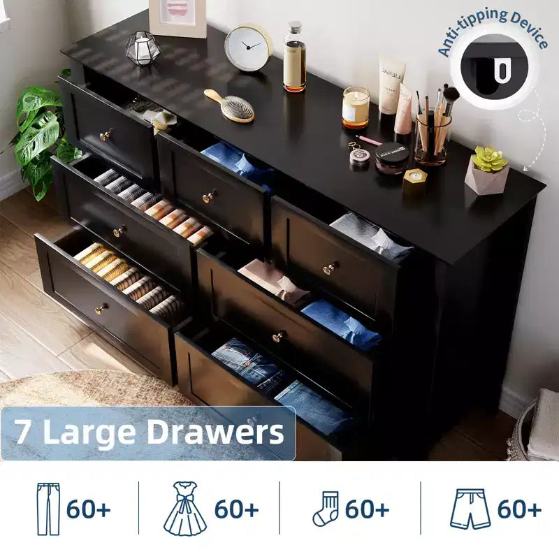 Set di 2 Comò per Camera da Letto, Comodino a 7 Cassetti, Mobile Contenitore in Legno per Soggiorno, Guardaroba, Ingresso, Corridoio