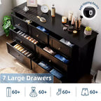 Set di 2 Comò per Camera da Letto, Comodino a 7 Cassetti, Mobile Contenitore in Legno per Soggiorno, Guardaroba, Ingresso, Corridoio