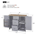 Isola Cucina, Mobile Contenitore su Ruote con 3 Cassetti, Piano in Legno di Gomma, Portaspezie, 2 Ripiani Estraibili