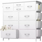 TUYOHW 10-Drawer Storage Dresser with Side Pockets and Hooks,Fabric Chest Organizer with Wood Top,Storage Tower for Bedroom,Closet & Entryway
