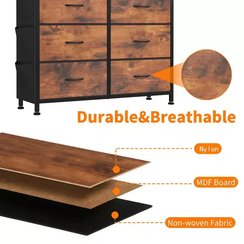Cassettiera portaoggetti TUYOHW a 10 cassetti con tasche laterali e ganci, organizer in tessuto con piano in legno, torre portaoggetti per camera da letto, armadio e ingresso
