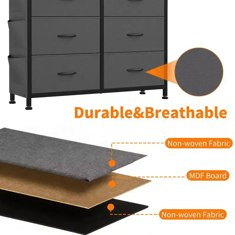 Cassettiera portaoggetti TUYOHW a 10 cassetti con tasche laterali e ganci, organizer in tessuto con piano in legno, torre portaoggetti per camera da letto, armadio e ingresso