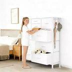 Cassettiera portaoggetti TUYOHW a 10 cassetti con tasche laterali e ganci, organizer in tessuto con piano in legno, torre portaoggetti per camera da letto, armadio e ingresso