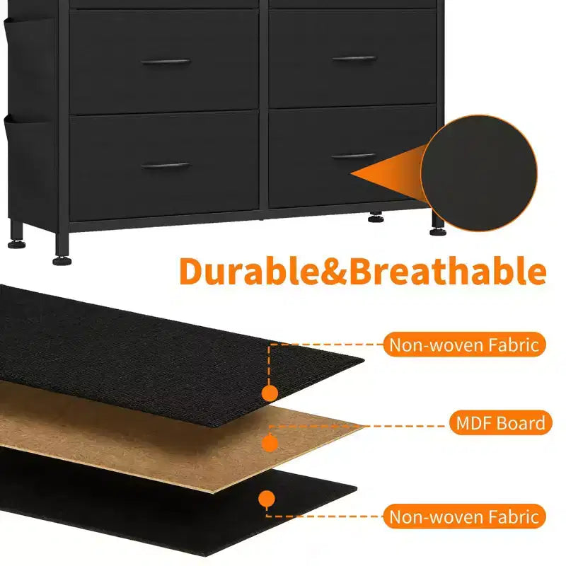 Cassettiera portaoggetti TUYOHW a 10 cassetti con tasche laterali e ganci, organizer in tessuto con piano in legno, torre portaoggetti per camera da letto, armadio e ingresso