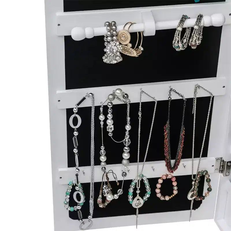 Portagioie, Organizer da Parete/Porta Non Completamente a Specchio, Scatola di Legno per Orecchini/Collane/Bracciali/Orologi/Occhiali da Sole Bianco