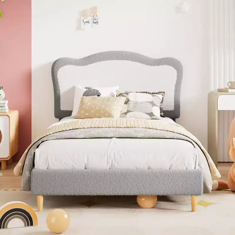 COZONY Struttura Letto Singolo/Una Piazza e Mezza/Matrimoniale per Bambini con Testiera Carina, Letto per Bambini, Piattaforma in Velluto, Silenzioso, Senza Rete a Molle