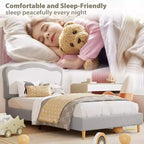 COZONY Struttura Letto Singolo/Una Piazza e Mezza/Matrimoniale per Bambini con Testiera Carina, Letto per Bambini, Piattaforma in Velluto, Silenzioso, Senza Rete a Molle