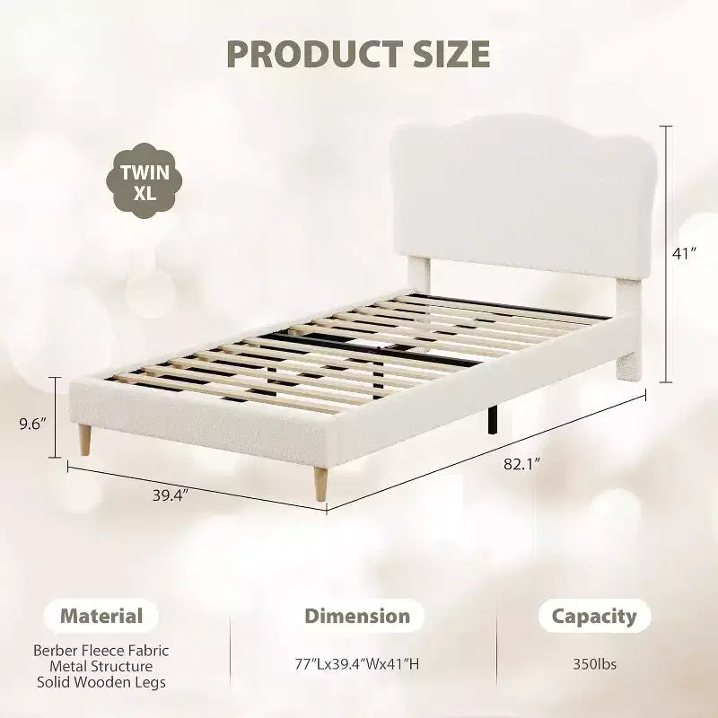 COZONY Struttura Letto Singolo/Una Piazza e Mezza/Matrimoniale per Bambini con Testiera Carina, Letto per Bambini, Piattaforma in Velluto, Silenzioso, Senza Rete a Molle