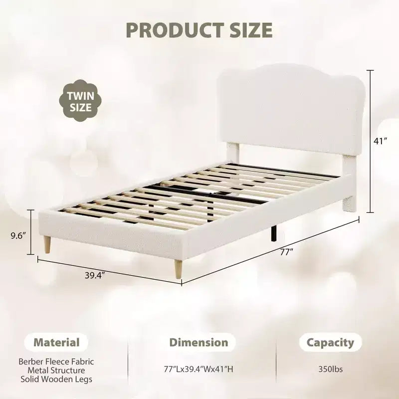 COZONY Struttura Letto Singolo/Una Piazza e Mezza/Matrimoniale per Bambini con Testiera Carina, Letto per Bambini, Piattaforma in Velluto, Silenzioso, Senza Rete a Molle