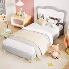 COZONY Struttura Letto Singolo/Una Piazza e Mezza/Matrimoniale per Bambini con Testiera Carina, Letto per Bambini, Piattaforma in Velluto, Silenzioso, Senza Rete a Molle