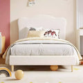 COZONY Twin/Twin XL/Full Bed Frame for Kids with Cute Headboard, Kids Bed, Velvet Platform, Noise-Free, No Box Spring
