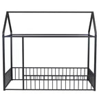 MAYEERTY Struttura letto in metallo a capanna, dimensioni complete, con recinzione, per cameretta bambini e ragazzi, colore rosa