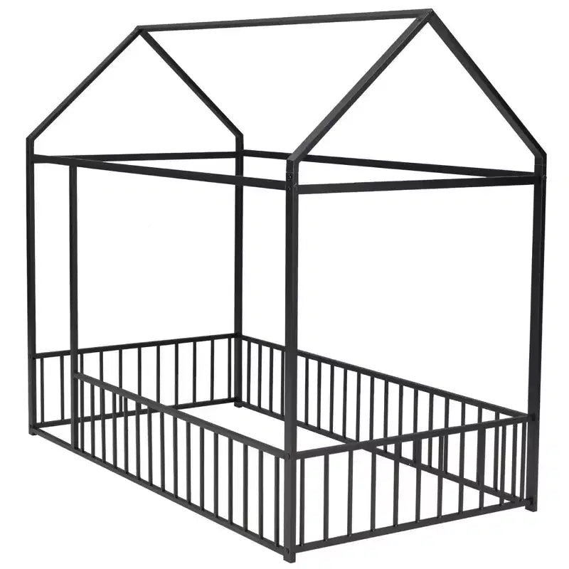 MAYEERTY Struttura letto in metallo a capanna, dimensioni complete, con recinzione, per cameretta bambini e ragazzi, colore rosa