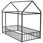 MAYEERTY Struttura letto in metallo a capanna, dimensioni complete, con recinzione, per cameretta bambini e ragazzi, colore rosa