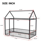 MAYEERTY Struttura letto in metallo a capanna, dimensioni complete, con recinzione, per cameretta bambini e ragazzi, colore rosa