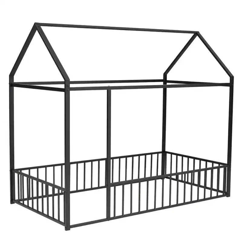 MAYEERTY Struttura letto in metallo a capanna, dimensioni complete, con recinzione, per cameretta bambini e ragazzi, colore rosa