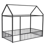 MAYEERTY Struttura letto in metallo a capanna, dimensioni complete, con recinzione, per cameretta bambini e ragazzi, colore rosa