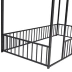 MAYEERTY Struttura letto in metallo a capanna, dimensioni complete, con recinzione, per cameretta bambini e ragazzi, colore rosa
