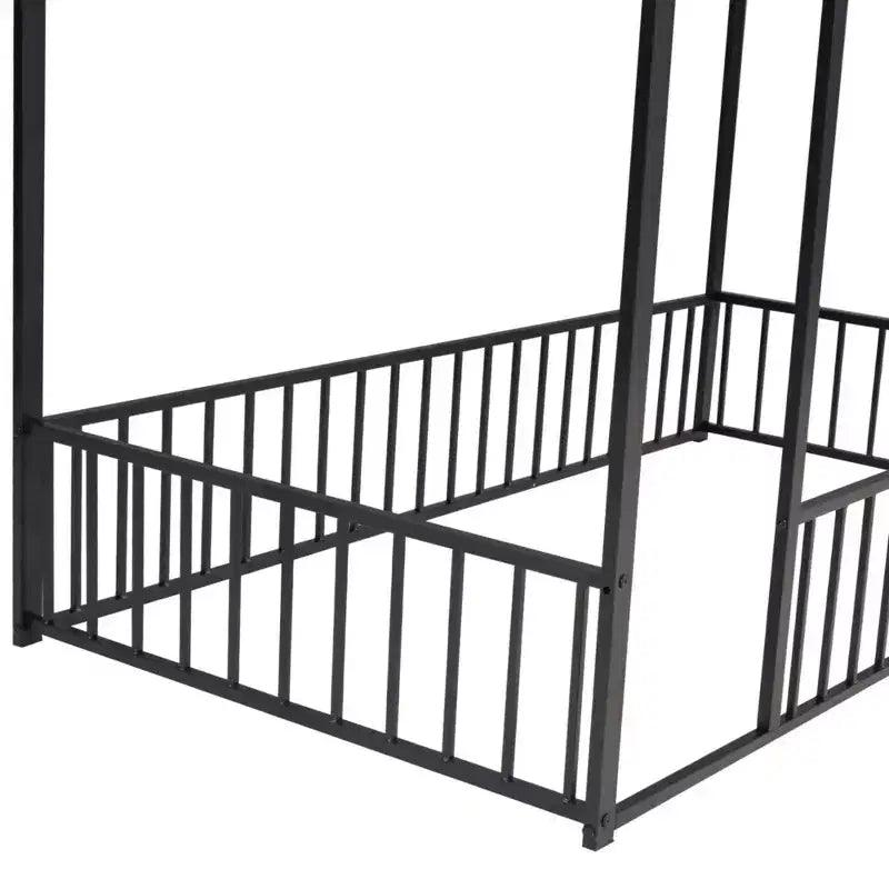 MAYEERTY Struttura letto in metallo a capanna, dimensioni complete, con recinzione, per cameretta bambini e ragazzi, colore rosa