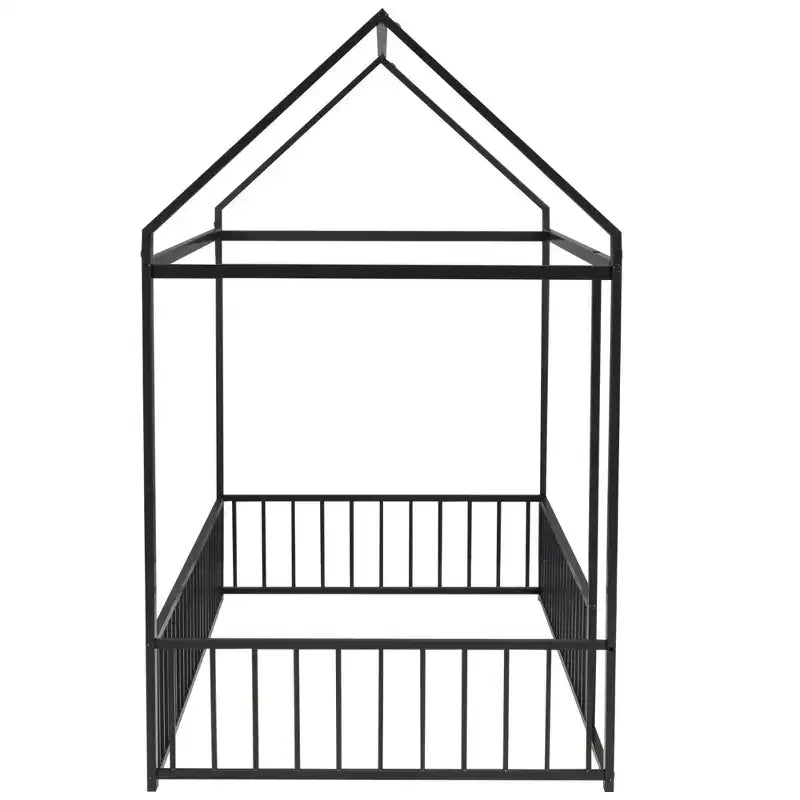MAYEERTY Struttura letto in metallo a capanna, dimensioni complete, con recinzione, per cameretta bambini e ragazzi, colore rosa