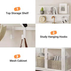 Appendiabiti da Ingresso con Scarpiera, 185cm Mobile Ingresso Salvaspazio Bianco con 7 Ganci 3 Ripiani Scarpiera Struttura in Metallo e Mobiletto in MDF per Ingresso/Camera da Letto/Corridoio