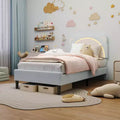 Children's Soft Bed, Adjustable Headboard, Solid Wood Strip Support, Noiseless, Easy to Assemble, with a Cute Bear-shaped Design and Drawers