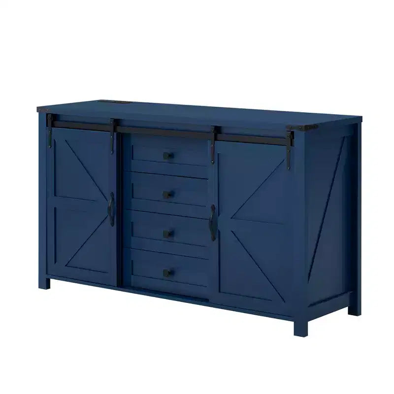 Credenza moderna da fattoria Merax con ante scorrevoli a battente, 4 cassetti, presa di corrente integrata