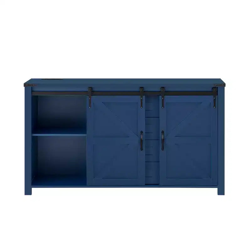 Credenza moderna da fattoria Merax con ante scorrevoli a battente, 4 cassetti, presa di corrente integrata