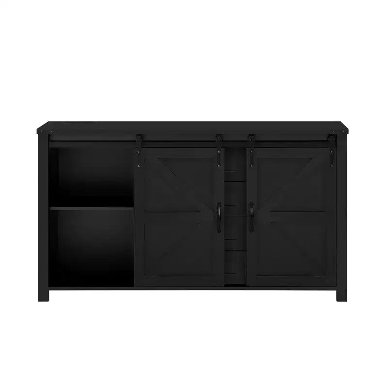 Credenza moderna da fattoria Merax con ante scorrevoli a battente, 4 cassetti, presa di corrente integrata