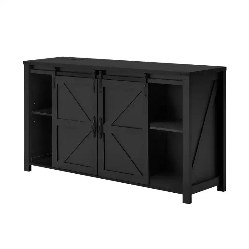 Credenza moderna da fattoria Merax con ante scorrevoli a battente, 4 cassetti, presa di corrente integrata
